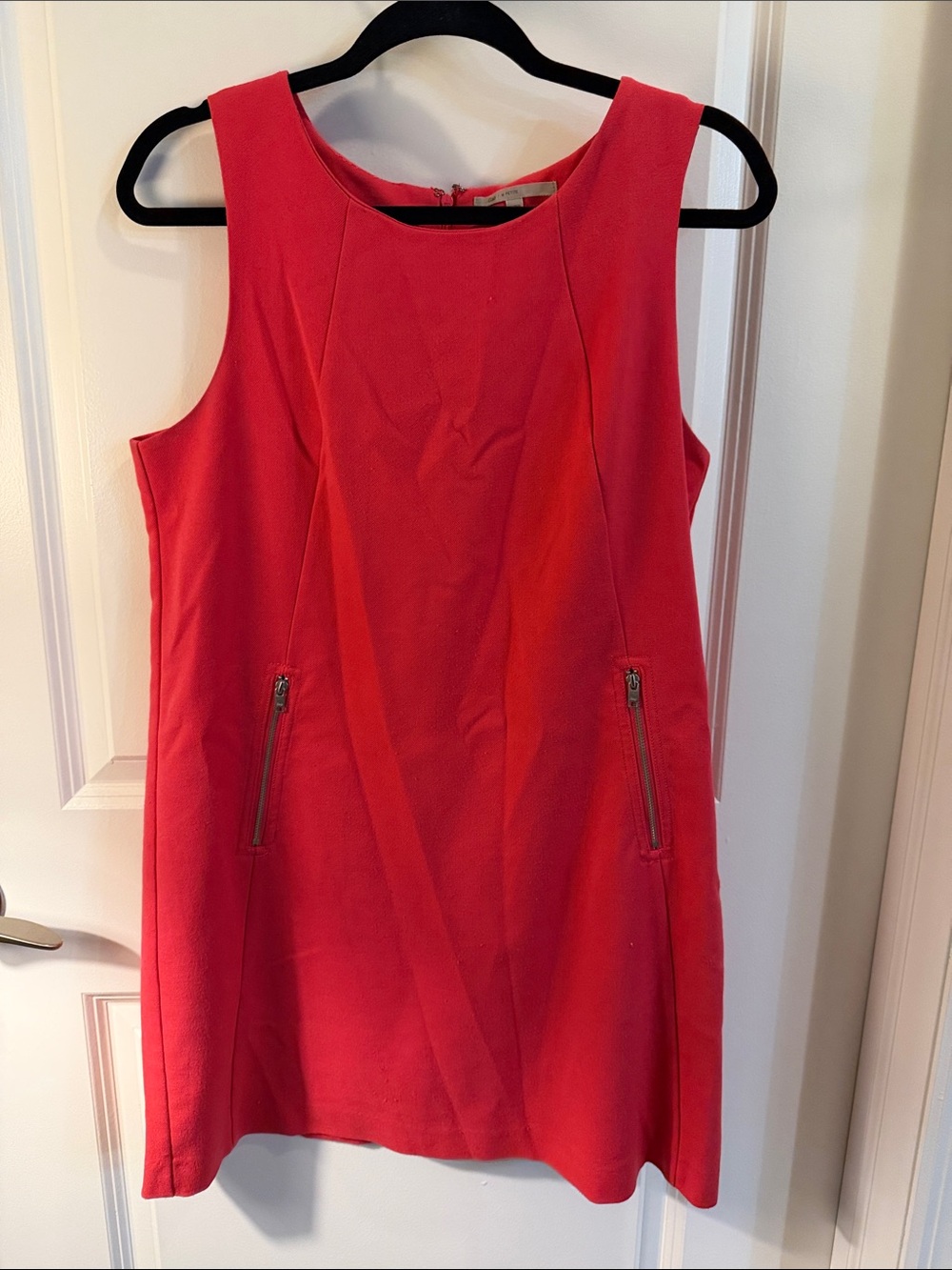 GAP Sleeveless Coral-Red Midi Shift Dress with Zip Pockets